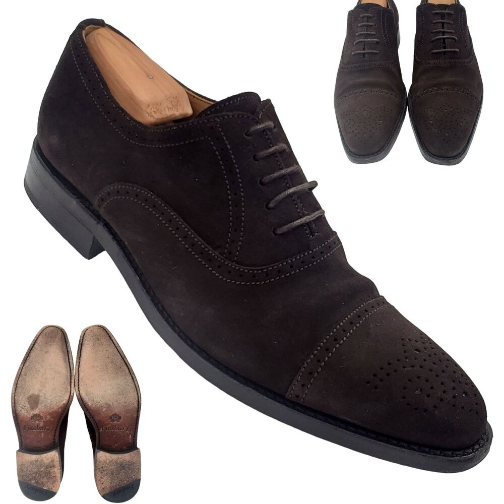 UK England Finsbury Dress Shoes Men's 6.5 Brown Suede Leather Cap-toe Oxfords - Picture 13 of 13